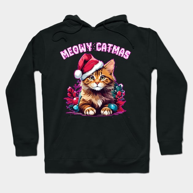 meowy catmas christmas cat Hoodie by sukhendu.12